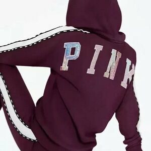Victoria's Secret Pink Sequin Fur Lined Hoodie Maroon